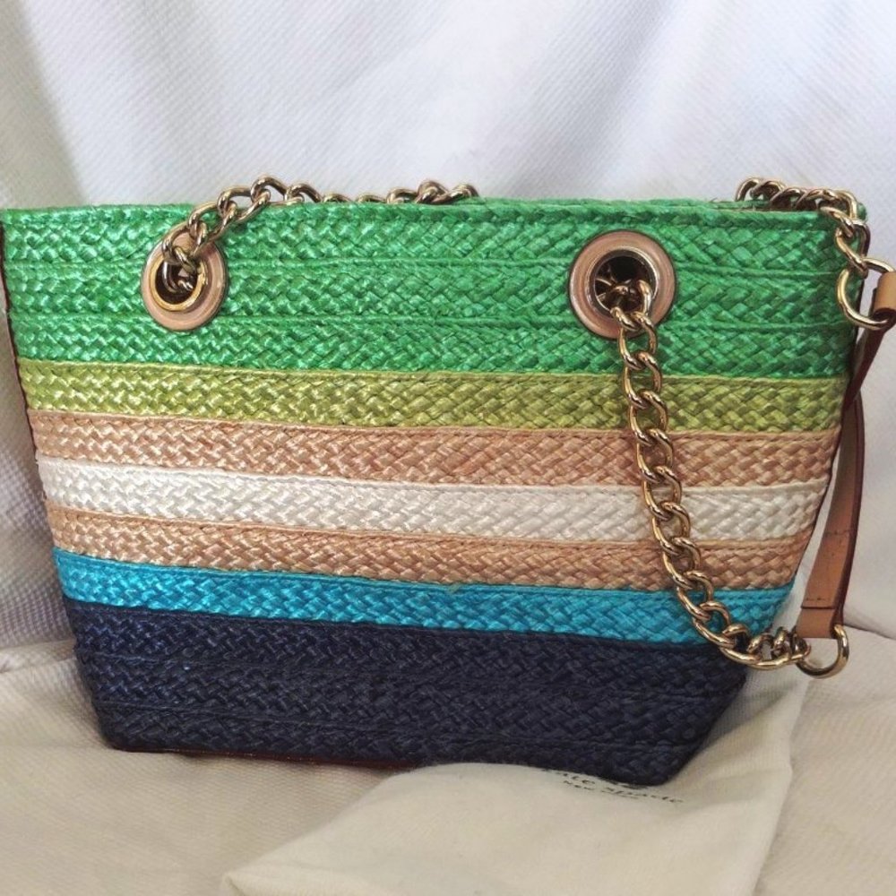 Kate Spade Chelsea Market Straw and Leather Chain Handle Tote in Shamrock, EUC - Picture 5 of 8